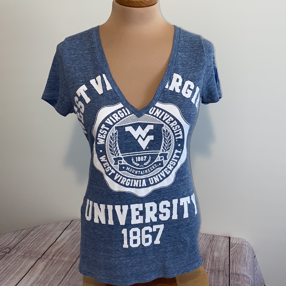 PINK Victoria's Secret Blue West Virginia V-Neck Tee Shirt